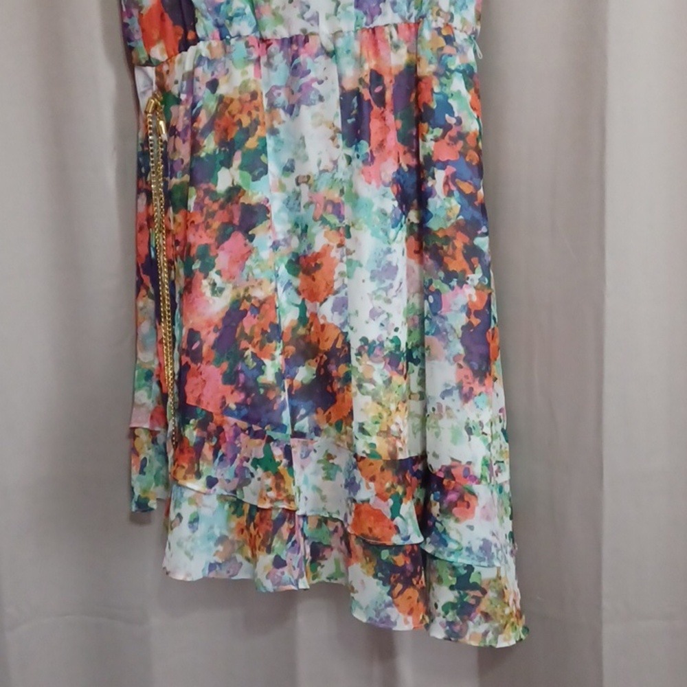 Thalia Soda Sleeveless Floral Dress Faux Wrap V-Neck Tiered Ruffle Hemline - Picture 12 of 16
